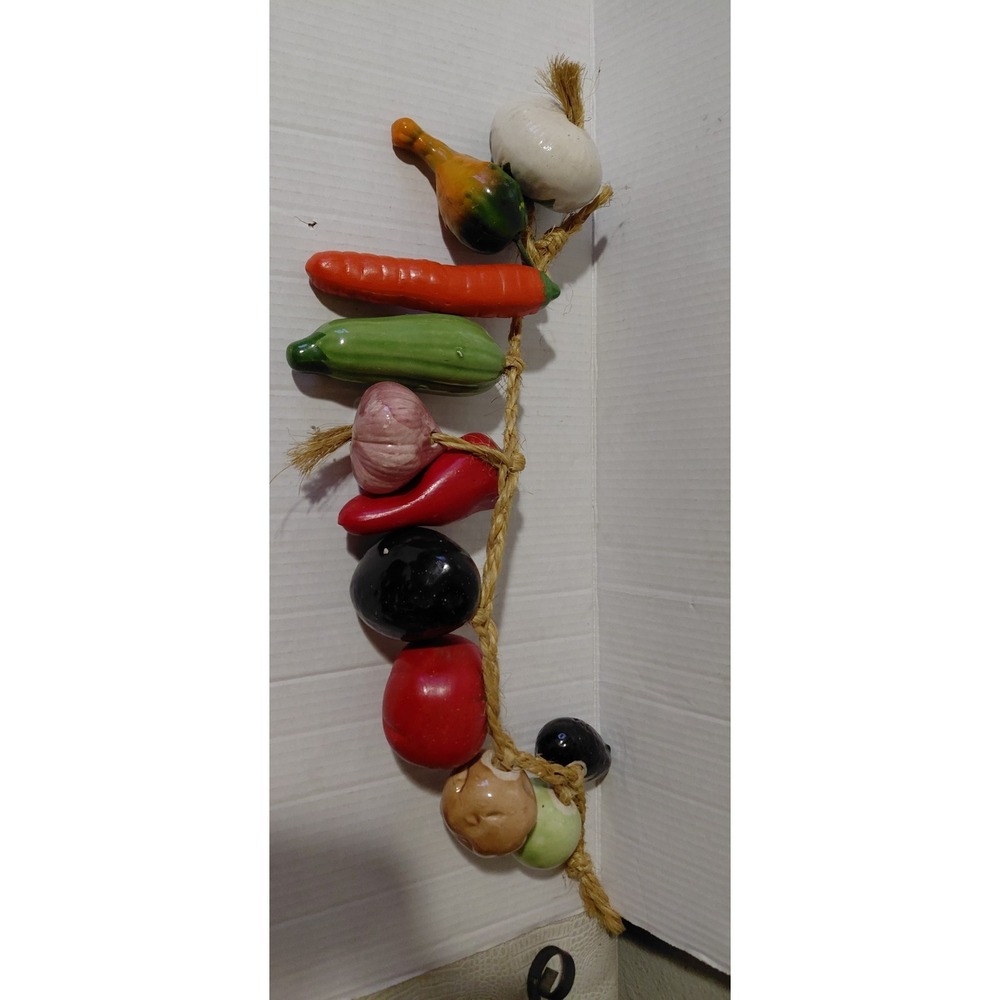 Handcrafted Folk-Art Retro Farmhouse Vintage Ceramic Vegetables Rope Wall Decor